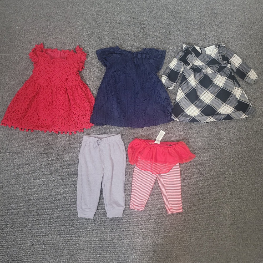 Carter's Jumping Beans Size 6M Dress Leggings Lot Baby Girl Lace Plaid 5pc Set
